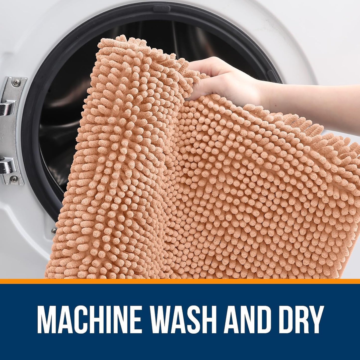 OLANLY Bathroom Rugs - Extra Soft Chenille Bath Mats | Quick-Dry, Machine Washable, 36x24, Peach