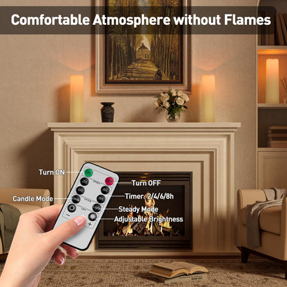 14"×4" Large Outdoor Flameless Candles with Remote Waterproof Battery Operated Candles with Timer LED Pillar Candles Flicking for Home Decoration Porch Wedding Fireplace Lantern, Ivory-Yellow