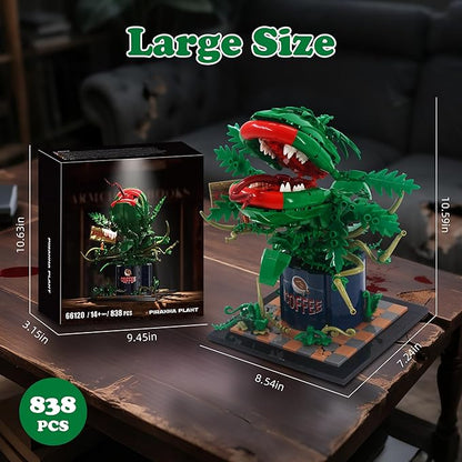 838PCS Large Piranha Plant Building Block Set AuderyII Cannibal Flower Model with Coffee Can &amp Feed Me Sign Horror Movie Decorations Botanical Collection Toy Gifts for Adult &amp Teen Aged 8+
