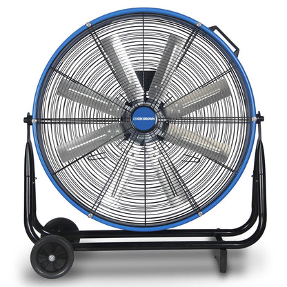 KEN BROWN 24 Inch Industrial Drum Fan, High Velocity Floor Shop Fan, Heavy Duty, 9500 CFM, 8 Blades, 3 Speeds, 360 Degree Tilt, Ideal for Industrial, Commercial, Gym, Garage Use, Blue