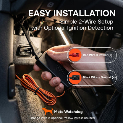 Wired GPS Tracker for Vehicles, No Subscription with Real-Time Location, Easy Install, Speeding Monitoring, Route History, Geofence, for Fleets & Families, USA, Moto Watchdog