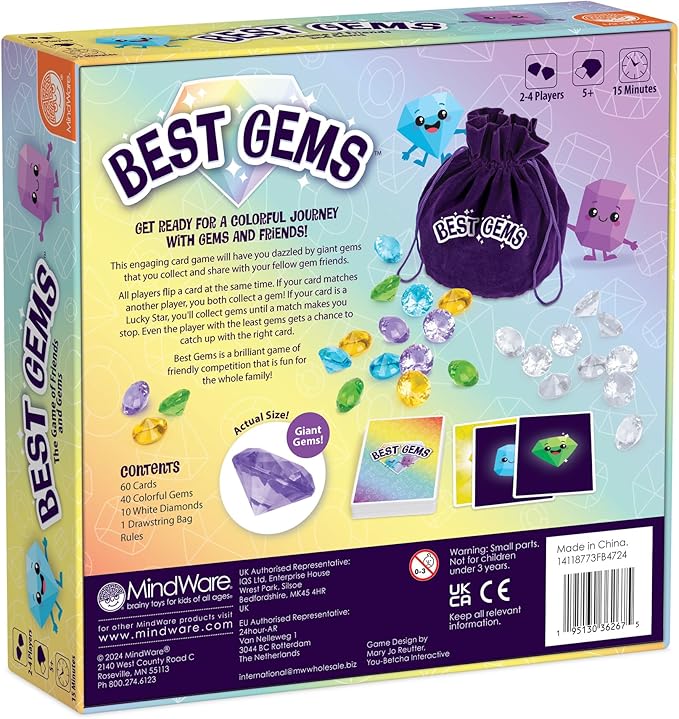 MindWare Best Gems Family Game for 5 Year Olds and up - Match Giant Gems to Earn Points 2 to 4 Players