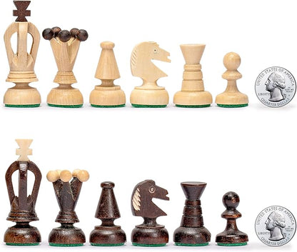 Husaria European International Chess Wooden Game Set King's Classic - 11.3-Inch Small Size Chess Set with Folding Board and Felt Bottom Chessmen
