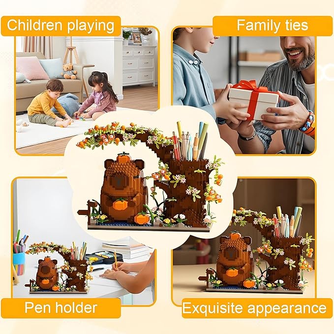 Capybara Building Blocks Set -1880PCS Cute Animals &amp Flowers Building Bricks Kit Kawaii Capybara Gifts Toy for Kids Age 8+ Capybara Stuff Pen Holder&ampDesk Organizer Arts &ampCrafts for Boys