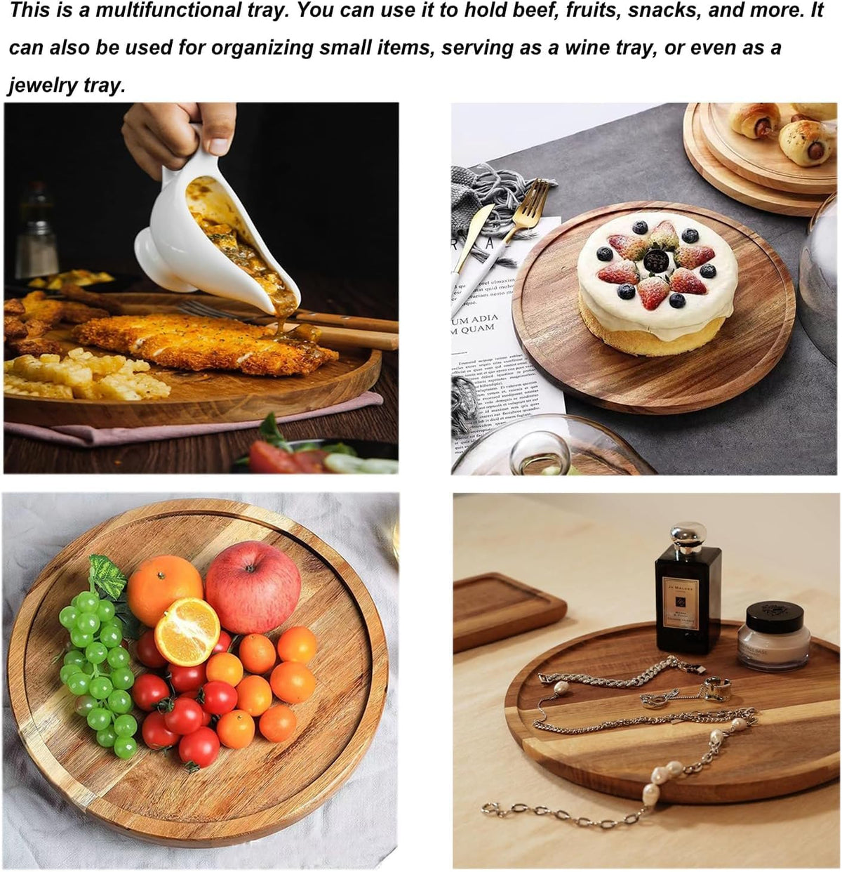 Candle Holder Tray Home Decor, Round Wood Tray for Coffee Table, Small Wooden Serving Decorative Trays for Home (1, 11.8inch)
