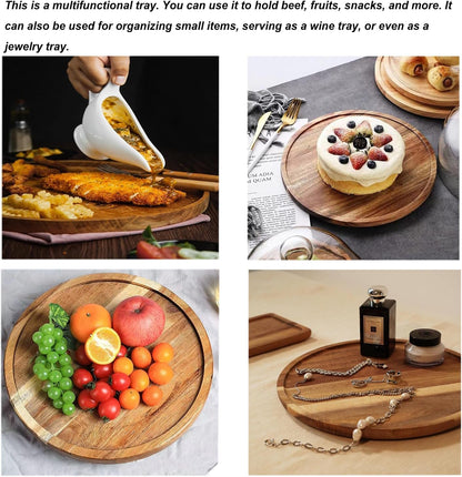 Candle Holder Tray Home Decor, Round Wood Tray for Coffee Table, Small Wooden Serving Decorative Trays for Home (1, 11.8inch)
