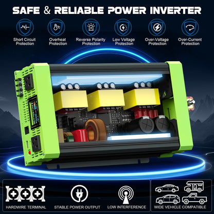 Vansdon 3000W Pure Sine Wave Inverter 12V DC to 120V AC Power Inverters for RV,Truck, Solar, Home, Off-Grid, Car with LCD Display, 3 AC Outlet, 30W USB-C, 5V 2.1A USB,Remote Control, Surge 6000W