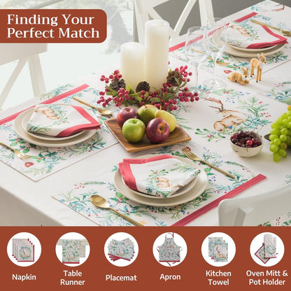 Maison d' Hermine Table Cloth Square Table 100% Cotton 54 x 54 Inches Fall Tablecloth Reusable Everyday Use for Thanksgiving Christmas Decorations Dining Farmhouse Party (Holly Time)