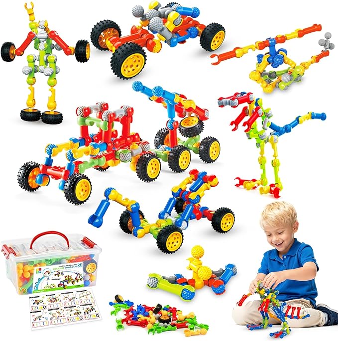 Stem Building Toys for 3 4 5 6 7 8 Year Old Boys Girls Kids125 Pieces Building Blocks Educational Learning Toys with Large Storage BoxIdeal Christmas Birthday Gifts