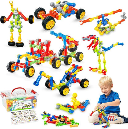 Stem Building Toys for 3 4 5 6 7 8 Year Old Boys Girls Kids125 Pieces Building Blocks Educational Learning Toys with Large Storage BoxIdeal Christmas Birthday Gifts