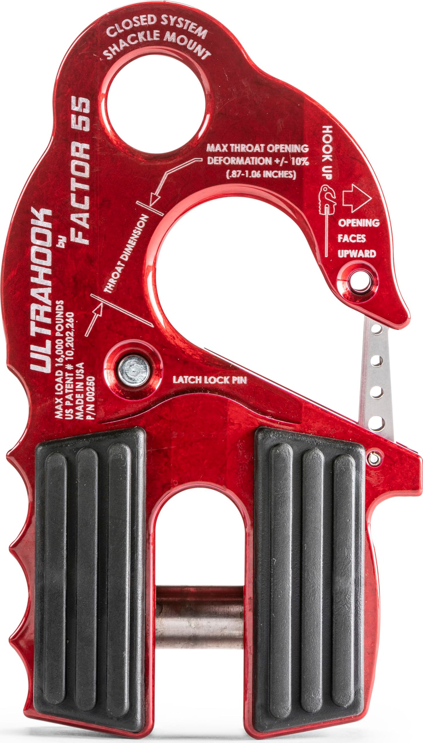 Factor 55 Ultrahook Closed System Shackle Pin Mount, Designed for Steel Cables and Synthetic Ropes - Red