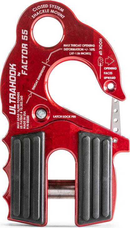Factor 55 Ultrahook Closed System Shackle Pin Mount, Designed for Steel Cables and Synthetic Ropes - Red