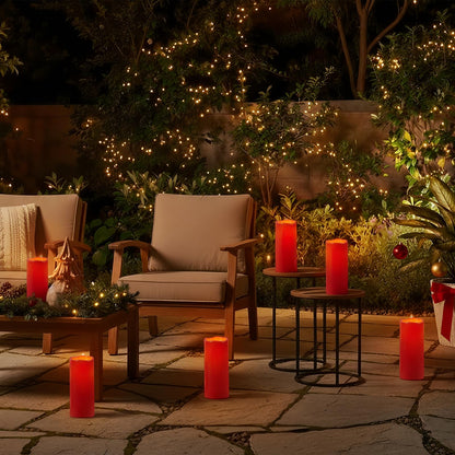 Homemory 4"x10" Burgundy Flameless Candles, Red Candles, Outdoor Waterproof Flameless Candles with Remote and Timers, Battery Operated LED Pillar Candles, Christmas Decor, Won't Melt Plastic, Set of 2