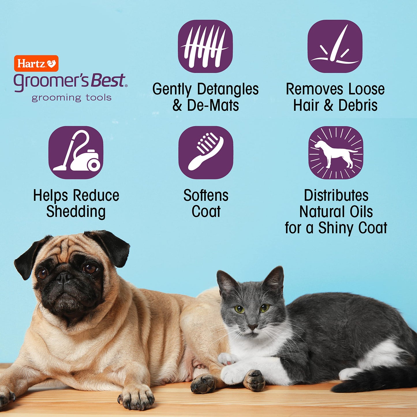 Hartz Groomer's Best Small Slicker Brush for Cats and Small Dogs, Black/Violet, 1 Count