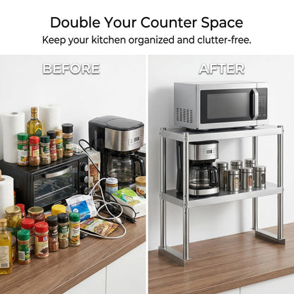 KUARBARR Stainless Steel Over Oven Shelf 12 x 36 Inch, Commercial 2 Tier Metal Over Table Shelf, 91 x 30 x 60 cm, 380 lbs Capacity for Restaurant, Kitchen, Garage & Workshop