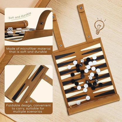 Travel Backgammon Set Lightweight Roll-up Classic Board Game Travel Backgammon Sets for Adults Portable Chess Set for 2 Players Ideal for Travel Camping Backpacking Trips 12.5x10 Inch