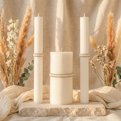 Magik Life Unity Candle Set - Wedding Ceremony & Reception – 6” Pillar & Two 10” Taper Candles – Long Burning Unity Candles for Marriage Ritual & Home Decor– Handmade in USA – King|White