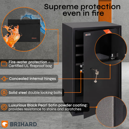 Brihard Business XXL Key Lock Safe 28.74"H x 15.75"W x 14.17"D with Fireproof A4 Bag, Large Office Safe 3.6 Cubic Feet for Documents A4 with 3 Height-Adjustable Shelves for Money & Jewelry