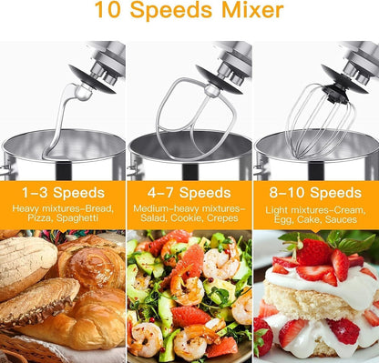GarveeHome 7.5QT Stand Mixer, 10-Speed Tilt-Head Electric Food Mixer with Stainless Steel Bowl, 660W Motor, Dough Hook, Whisk & Beater, Compact Design for Home Baking,Silver
