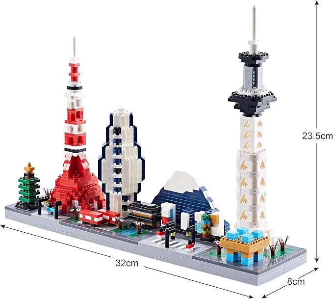 Japanese Architecture Tokyo Skyline Micro Building Blocks for Adults and Kids Ages of 14+ – Challenging Construction Set 1880 Pieces Perfect Home and Office Decoration