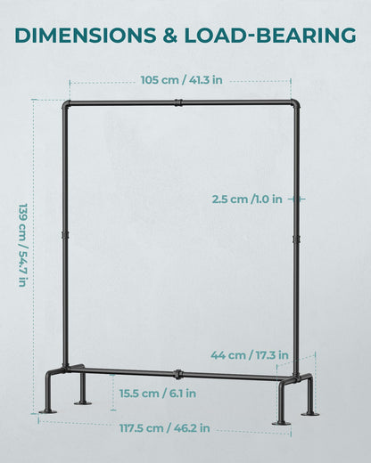 OROPY Industrial Pipe Clothing Rack Free Standing Set of 2, Heavy Duty Detachable Clothes Rack with 4 Stable Feet for Garment Storage Display, Black