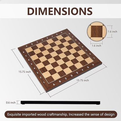 Wooden Chess Board 16 Inch - Professional Tournament Chessboard Only Premium Wood Board Game with Notation Scratch-Resistant UV Coating Portable Table Chess Board No Pieces with Gift Package