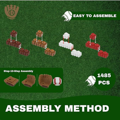 Baseball 3D Building Block Set - Ball and Gloves - Educational Toy - Perfect for Ages 14 15 16 Years and Above - Challenging Creative Fun and Skill-Building - 3D Instruction (1485 PCS)