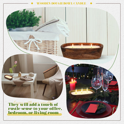 Threlaco 1 Pack 10 Inch Wood Dough Bowl Candles Home Rustic Dough Bowl Soy Candle 3 Wick Scented Candles Gifts for Men Women Farmhouse Table Centerpiece Home Decor for Christmas(Lemon Basil & Citrus)