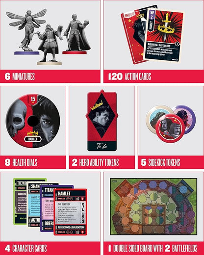 Restoration Games Unmatched Slings and Arrows - Strategy Board Game for 2 to 4 Players - Shakespeare Heroes Expansion with Globe Theatre Battlefield - 30 Min Playtime - Ages 9+
