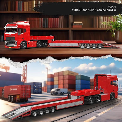 Mould King Trailer Truck Technique Building Blocks Kits MOC 19015T Truck Model Set to Build Gift for Age 14+/Adults Collections Enthusiasts(3399 Pieces with Motor/RC)
