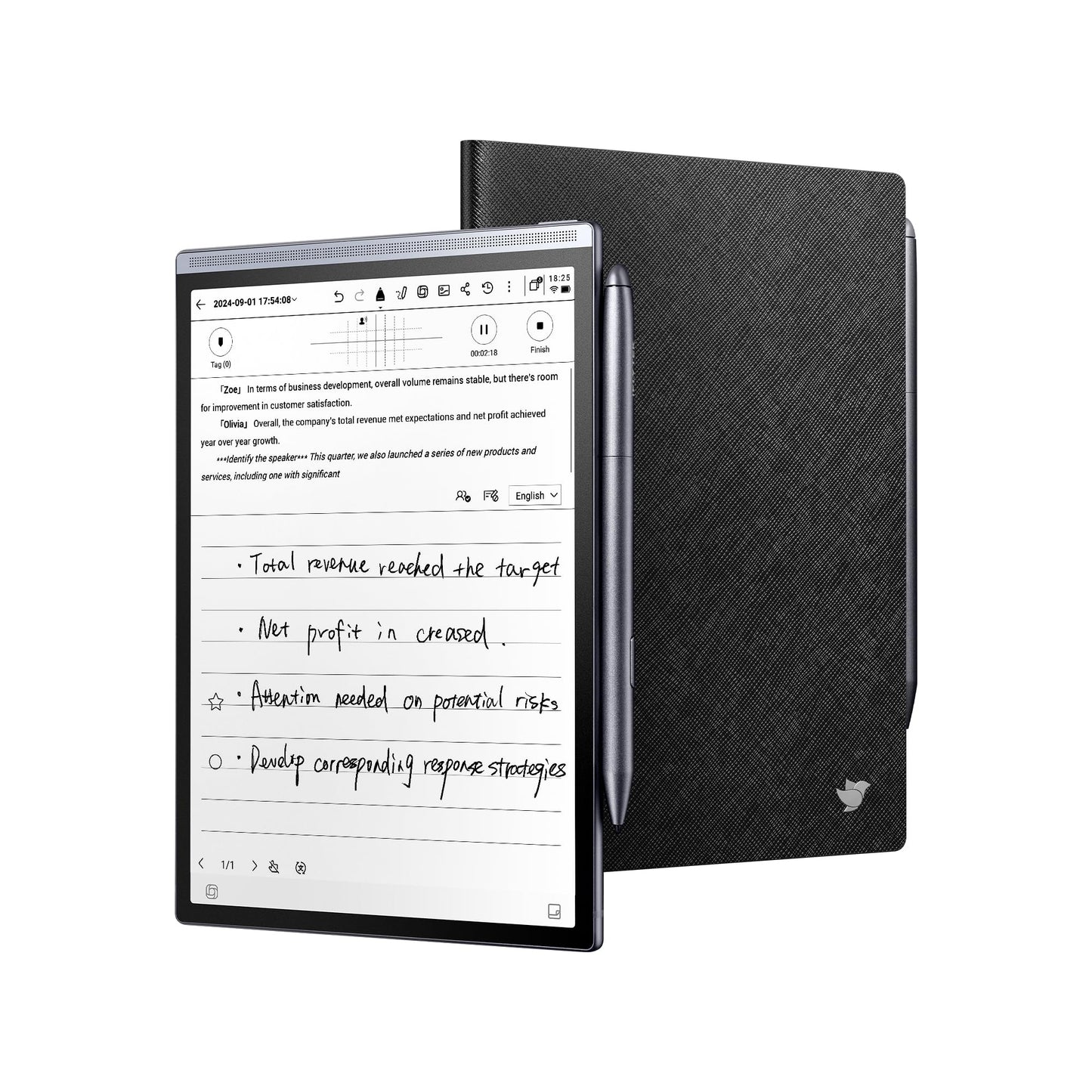 iflytek AINOTE Air 2 Bundle - Black Folio Case, 8.2-inch AI Note-Taking Tablet Writing Paper Tablets, Digital Notebook with Pen, Voice-to-Text Transcription, Multi-Languages Chatgpt Support