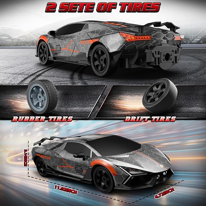RC Drift Car 1:16 Remote Control Car 2.4Ghz High Speed RC Cars 4WD Racing Sport Toy Cars with LED Lights Spray Drifting Tires 2 Batteries for Kids Boys Girls Adults Birthday Christmas