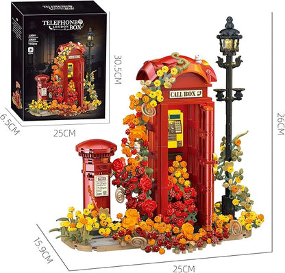 Red London Telephone Box Building Blocks Set for AdultsIdeas Flowers Phone Booth Mailbox and streetlightsCreative Gift Home Office Retro Decor