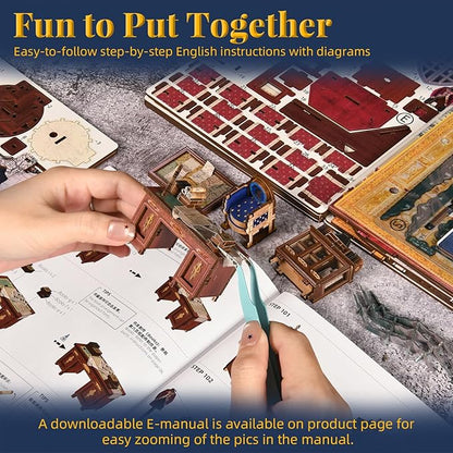 Book Nook Kit DIY Miniature Dollhouse Booknook Kit for Adults and Teens 3D Wooden Puzzle Booknook Tiny House Bookshelf Decor Gifts for Family Friens (Napoleon)