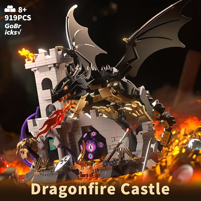 Fire Dragon Toy Building Set Medieval Castle Buildings Blocks for Adult Teens Kids 8+ Boys Girls DIY Model Building Kits Home Office Decor Birthday 919PCS