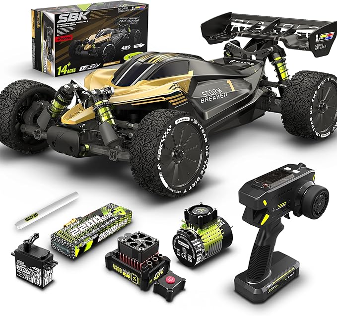RIAARIO 1/10 Brushless RC Cars RTR Beginner MAX 50+ MPH Metal Drivetrain 4WD Waterproof Electronics Carbon Fiber Black Ages 14+