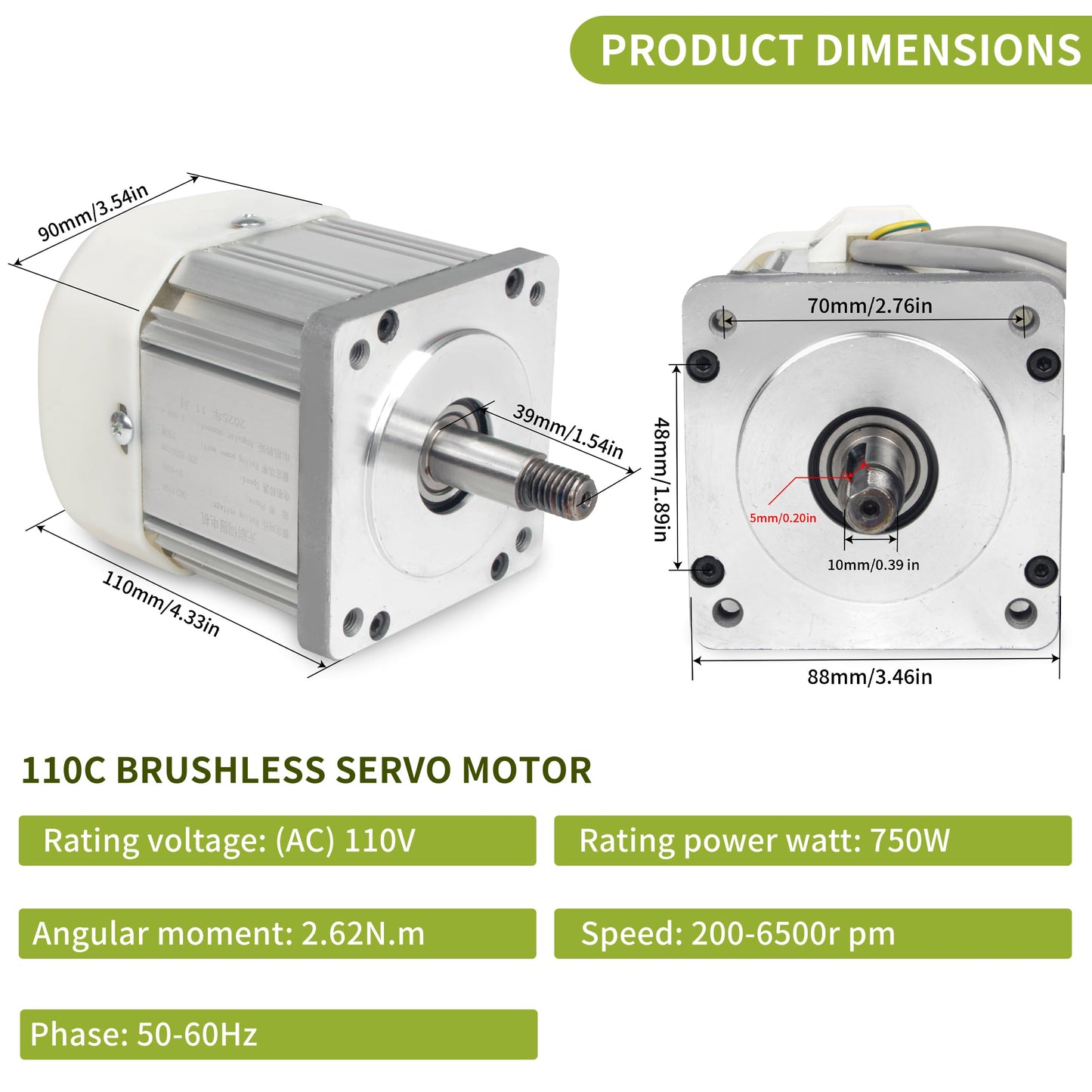 RATTMMOTOR 750W Permanent Magnet Brushless Servo Motor Max Speed 6500rpm/min with Servo Motor Speed Controller for Woodworking Machine/Lathe/Drilling and Tapping Machine/Reducer/Belt Sander (110V)
