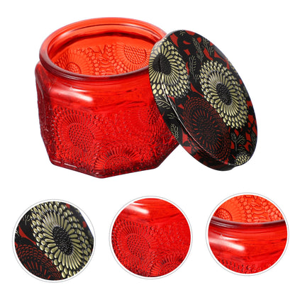 Gogogmee 14pc Glass Candle Tins Lids DIY Candle Making Jars Craft Storage Container Embossed Pattern for Birthday Present
