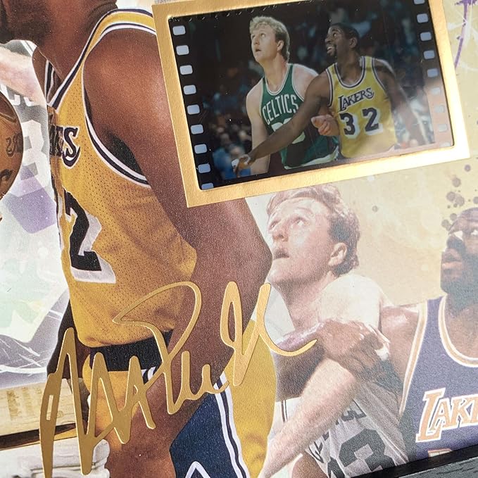 veratwo Signed Larry Bird &amp Earvin Johnson Basketball Poster Framed Photo Gift 8x6 Incheswith 1x 35mm Film DisplayCool Basketball Memorabilia Gifts for Huge NBA Fans