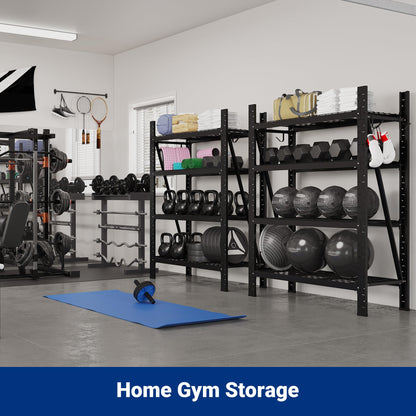 FLEXIMOUNTS Garage Shelving Heavy Duty, 49.6" W 4-Tier 10000LBS Industrial Shelving Unit with 4 Hooks, Adjustable Storage Shelves for Garage, Basement, Warehouse, 71" H x 49.6" W x 23.6" D