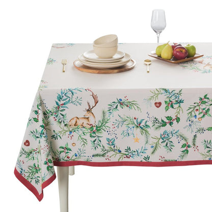 Maison d' Hermine Table Cloth Square Table 100% Cotton 54 x 54 Inches Fall Tablecloth Reusable Everyday Use for Thanksgiving Christmas Decorations Dining Farmhouse Party (Holly Time)