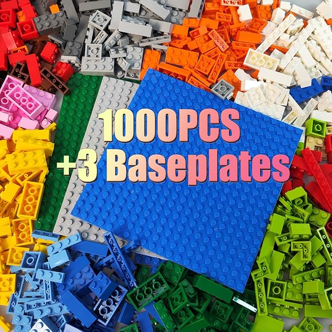 1000 Pieces Building Blocks Classic Stackable Base Plates 3 6.3 x 6.3 Blue Gray and Green Base Plates Compatible with All Major Brands