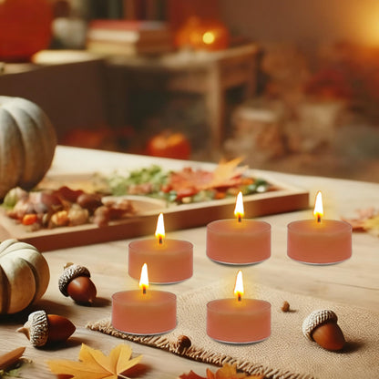 Pumpkin Scented Tea Lights - Handmade Small Round Candles in Transparent Cups, Clean Burning Smokeless 4-Hour Burn, Perfect for Fall Decor, Thanksgiving & Cozy Evenings