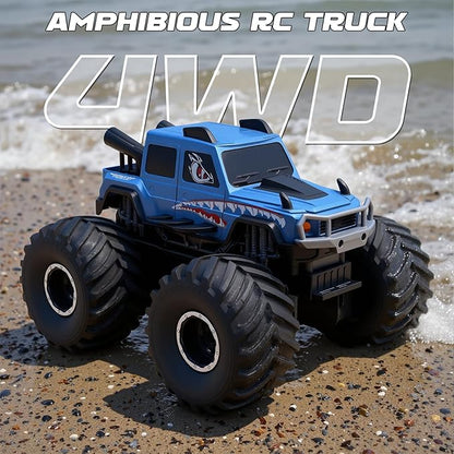 Amphibious Remote Control Trucks2.4G 1:18 4WD All Terrain Off-Road Waterproof Monster RC Cars Pool Toys Hobby RC Vehicle Christmas Birthday Gifts for Kids Boys Girls 8 9 10 11 12+ Bule
