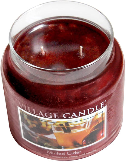 Village Candle Mulled Cider Medium Glass Apothecary Jar Scented Candle, 13.75 oz., Red