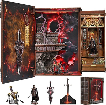 Book Nook Kit - DIY Miniature House Kit for Adults Teens Dollhouse Magic Booknook Tiny House Bookshelf Decor Gifts for Family Friends (Sword of Fire)