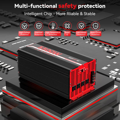 5500W Power Inverter 12V DC to 120V AC, 11000W Peak Off-Grid Solar Converter for 12V Battery Bank, RV, Truck & Home Backup Power System, 4 AC Outlets, USB & Type-C Port, LCD Remote Controller