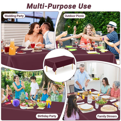 QZYL 12 PCS Wine Plastic Tablecloths, 54 in x 108 in Dinner Table Cloths, Rectangle Table Cover for Birthday Party Family Gathering Wedding