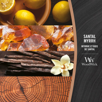 WoodWick Large Hourglass Candle Santal Myrrh - Premium Soy Blend Wax Pluswick Innovation Wood Wick Made in USA