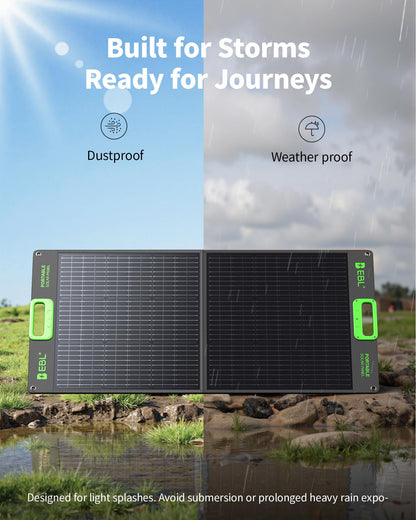 EBL Solar Panel 100W Portable Solar Panel (Upgraded) for 240/300/500/1000/1500/2000 Power Station, with Adjustable Kickstand and Parallel Cable, Waterproof IP65 for Outdoor Camping Hiking RV Trip